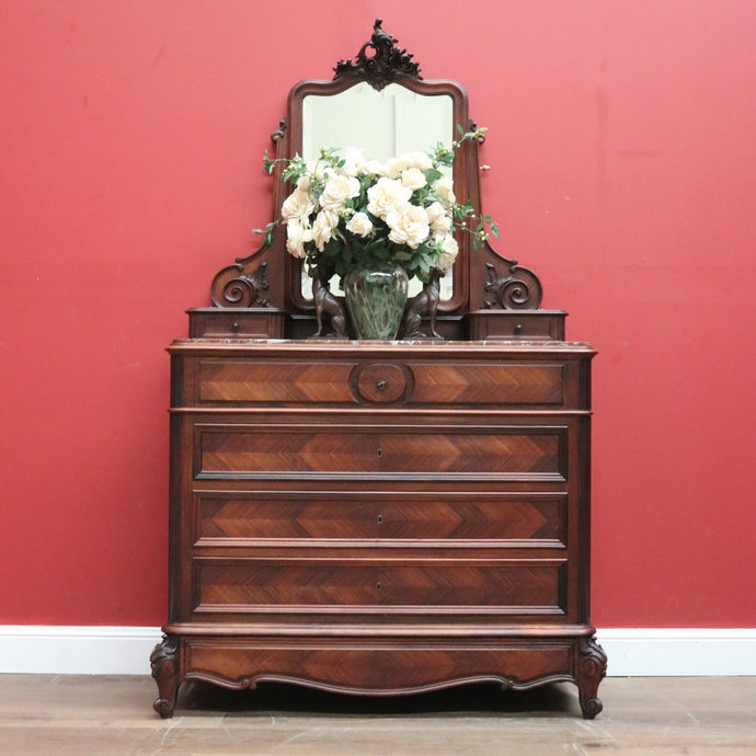 Antique French Chest of Drawers, French Rosewood, Marble Mirror Chest of Drawers B11095