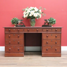 Load image into Gallery viewer, Antique Australian Cedar and Leather Office Desk, 9 Drawer Office Study Desk B10731
