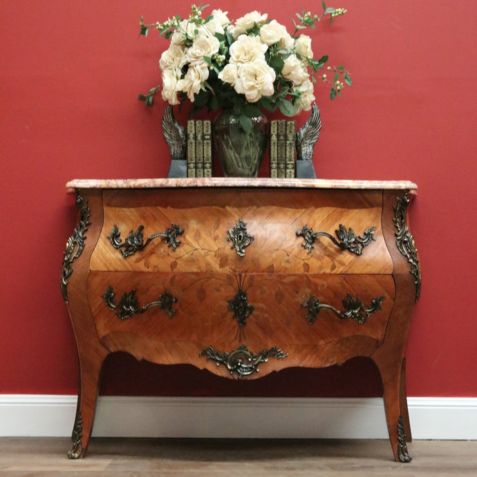 Antique French Chest of Drawers, Marble Top Hall Cabinet Sideboard with 2 Drawer B10553