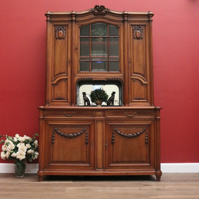 Antique Walnut Bookcase, French China Cabinet 2 Height Sideboard Buffet Cabinet B10456