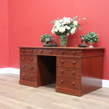 Load image into Gallery viewer, x SOLD Antique Australian Cedar and Leather Office Desk, 9 Drawer Office Study Desk B10731
