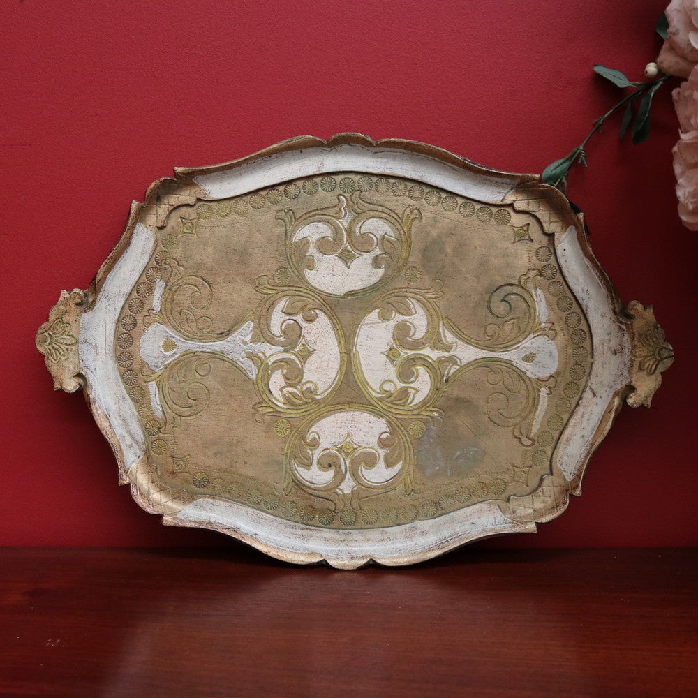 Vintage Florentine Italian Serving Tray in Cream and Gold Tones