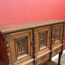 Load image into Gallery viewer, x SOLD Antique Belgium Gothic Sideboard, Sacrament Cabinet, 3 Door Drawer Church Chest B10862
