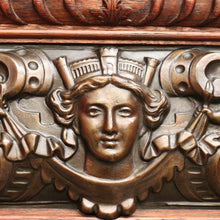 Load image into Gallery viewer, x SOLD Antique Oak and Pressed Brass Wall Mirror, Antique French Cupid Bevelled Mirror. B10417
