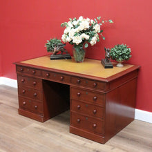 Load image into Gallery viewer, x SOLD Antique Australian Cedar and Leather Office Desk, 9 Drawer Office Study Desk B10731
