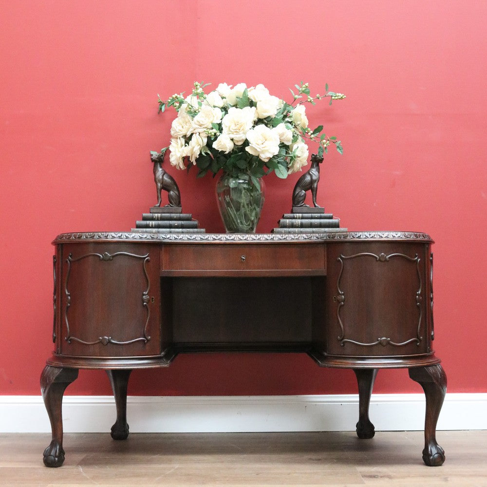 Antique English Mahogany Desk, Kidney Shaped Ladies Desk Office Desk with Drawer B10787