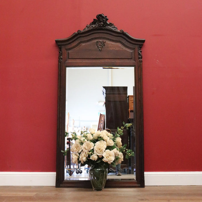 Antique French Oak Bevelled Mirror, Hall Mirror, Dressing Mirror, Mantel Mirror B10585