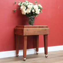 Load image into Gallery viewer, x SOLD Vintage Oak Butchers Block Table, Lamp Table, Hall, Bedside Table Parquetry Top. B11277
