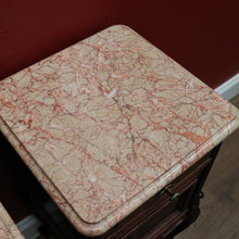 Load image into Gallery viewer, x SOLD Pair of Antique French Oak and Marble Top Bedside Tables Brass Handle Lamp Table B11027
