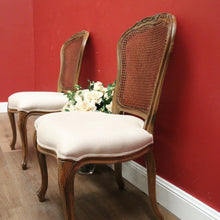 Load image into Gallery viewer, x SOLD Pair of Vintage French Oak and Cane Hall Chairs or Bedroom Chairs. Linen Fabric. B11267

