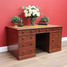 Load image into Gallery viewer, x SOLD Antique Australian Cedar and Leather Office Desk, 9 Drawer Office Study Desk B10731
