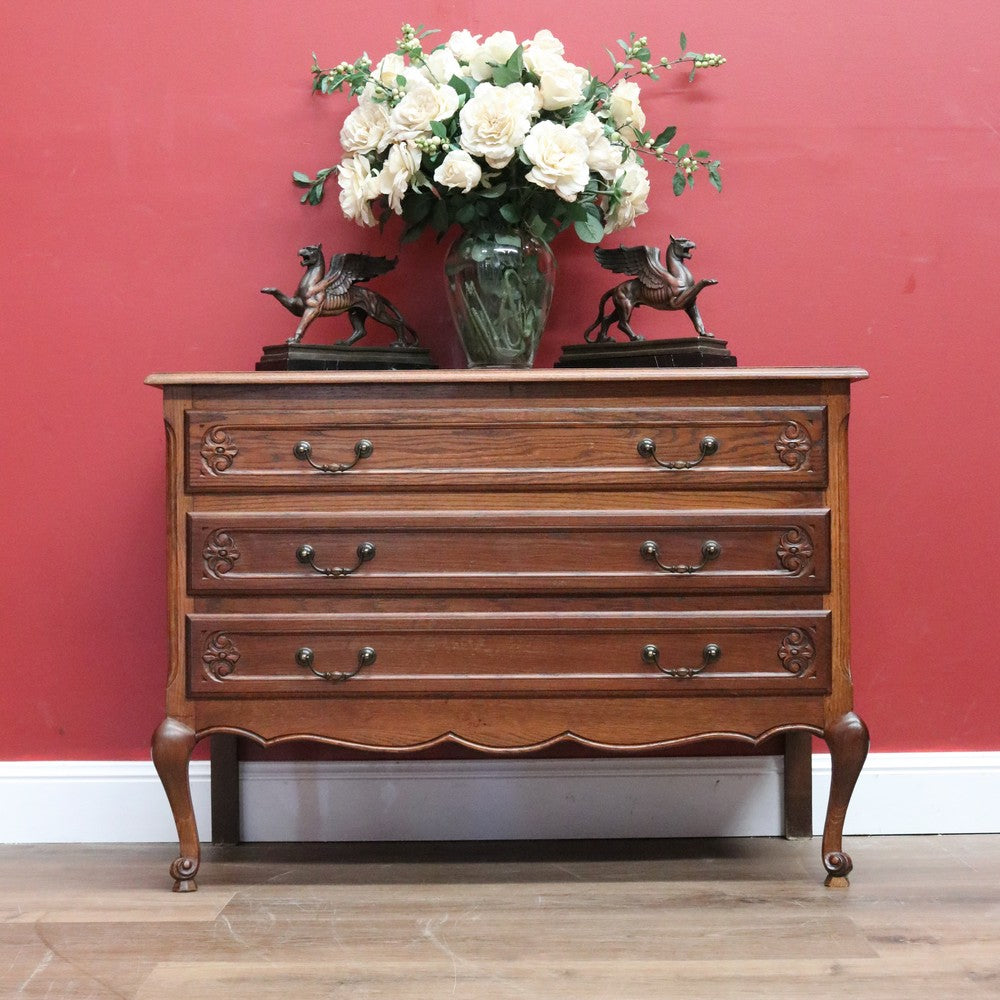Antique French Chest of Drawers, Dark Oak Chest of Three Drawers, Hall Cabinet B10931