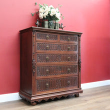 Load image into Gallery viewer, x SOLD Antique French Chest of Drawers, French Oak and Brass Carved Hall Chest Cabinet B10882
