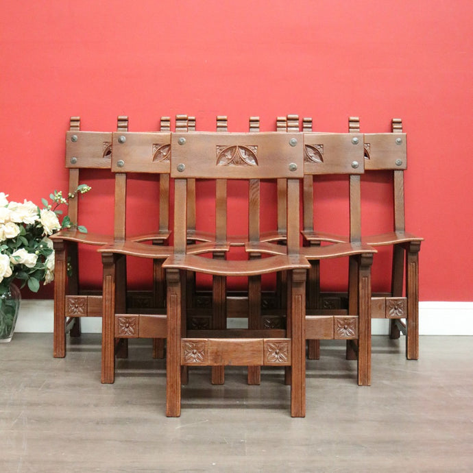 Set of 6 Dining Chairs, 6 Antique French Oak Saddle Seat Kitchen Dining Chairs