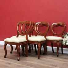 Load image into Gallery viewer, x SOLD 6 Antique English Dining Chairs, Shell Balloon Back Kitchen Chairs, Fabric Seats B10824

