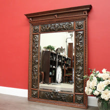 Load image into Gallery viewer, x SOLD Antique Oak and Pressed Brass Wall Mirror, Antique French Cupid Bevelled Mirror. B10417
