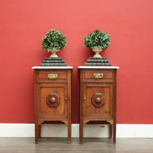 Load image into Gallery viewer, Pair of Antique French Bedside Cabinet Oak and Marble Lamp Side Tables Cupboards. B10202
