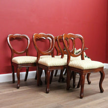 Load image into Gallery viewer, x SOLD 6 Antique English Dining Chairs, Shell Balloon Back Kitchen Chairs, Fabric Seats B10824
