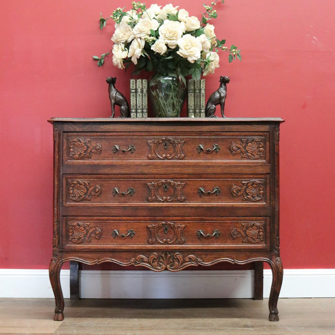 Antique French Chest of Drawers, French Oak and Brass Handle Hall Cabinet Chest B10922