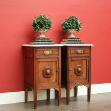 Load image into Gallery viewer, X SOLD Pair of Antique French Bedside Cabinet Oak and Marble Lamp Side Tables Cupboards. B10202
