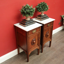 Load image into Gallery viewer, X SOLD Pair of Antique French Bedside Cabinet Oak and Marble Lamp Side Tables Cupboards. B10202
