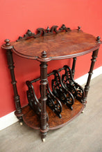 Load image into Gallery viewer, x SOLD Antique Music Canterbury, English Burr Walnut Book Stand, Magazine Holder Rack. B8737
