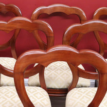 Load image into Gallery viewer, x SOLD 6 Antique English Dining Chairs, Shell Balloon Back Kitchen Chairs, Fabric Seats B10824
