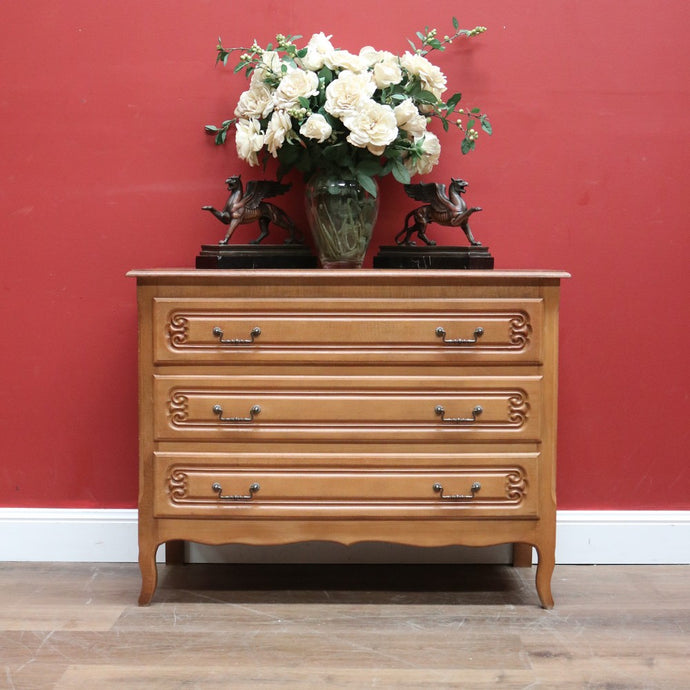 Chest of Drawers, Vintage French Chest of Three Drawers Oak Timbers Brass Handle B10924