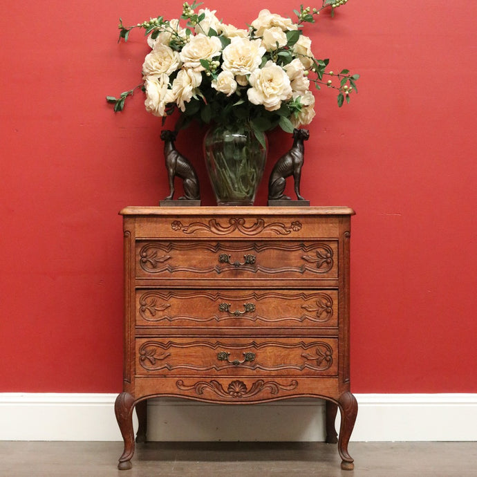 Vintage French Hall Chest, Bedside Chest of Drawers, Brass Handles, Lamp Table B10148