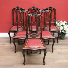 Load image into Gallery viewer, x SOLD Antique French Oak and Burgundy Leather Dining Chairs or Six Kitchen Chairs B11245
