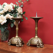 Load image into Gallery viewer, x SOLD Pair of Antique French Candle Holders, Antique Church Candle Sticks, IHS, Dragon B10765
