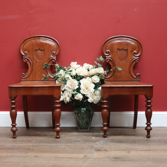 Pair of Antique English Mahogany Hall Chairs, English Church Chairs, Shield Back B11104
