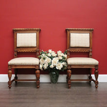Load image into Gallery viewer, Pair of Chairs, Church Hall Chairs, Antique French Fabric and Walnut Chairs
