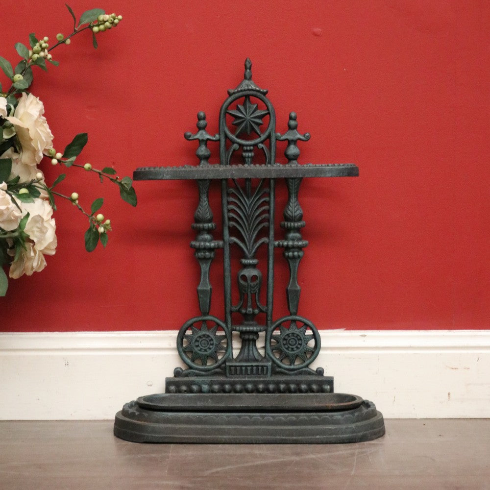Vintage French Cast Iron Umbrella Stand with Drip Tray, Cane Stand, or Door Stop