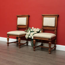 Load image into Gallery viewer, x SOLD Pair of Chairs, Church Hall Chairs, Antique French Fabric and Walnut Chairs. B10373
