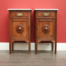 Load image into Gallery viewer, X SOLD Pair of Antique French Bedside Cabinet Oak and Marble Lamp Side Tables Cupboards. B10202
