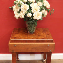 Load image into Gallery viewer, x SOLD Vintage Oak Butchers Block Table, Lamp Table, Hall, Bedside Table Parquetry Top. B11277
