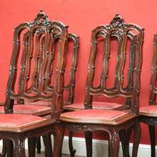 Load image into Gallery viewer, x SOLD Antique French Oak and Burgundy Leather Dining Chairs or Six Kitchen Chairs B11245
