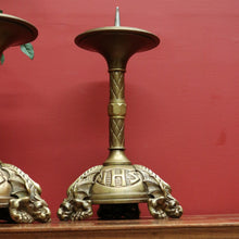 Load image into Gallery viewer, x SOLD Pair of Antique French Candle Holders, Antique Church Candle Sticks, IHS, Dragon B10765
