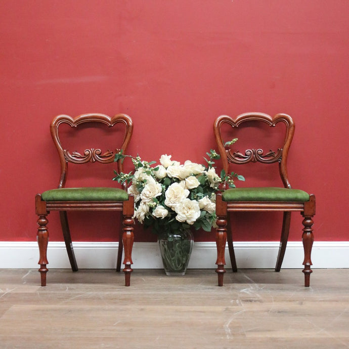 Set of Two Antique English Hall Chairs, or Dining, Kitchen Chairs.  Green Velvet Chairs B11097