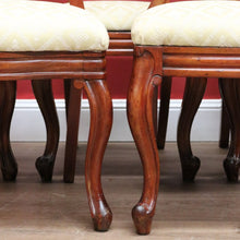 Load image into Gallery viewer, x SOLD 6 Antique English Dining Chairs, Shell Balloon Back Kitchen Chairs, Fabric Seats B10824
