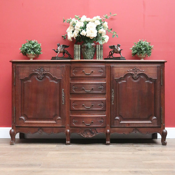 Antique French Oak Three Drawer Sideboard, Cabinet, Curved Drawer Hall Cupboard B11063