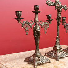 Load image into Gallery viewer, x SOLD Antique French Brass Church Altar Cross Crucifix Trio with Candle Stick Holders B10547
