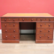 Load image into Gallery viewer, x SOLD Antique Australian Cedar and Leather Office Desk, 9 Drawer Office Study Desk B10731
