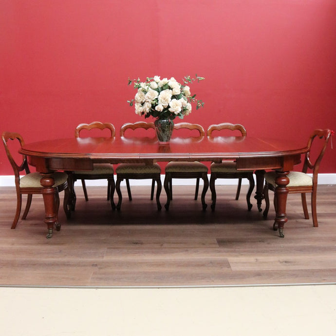 Antique English D-End Dining Table, Antique Mahogany 3 Leaf Kitchen Dining Table B10823
