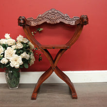 Load image into Gallery viewer, Vintage French X Frame Hall Chair, Carved Savonarola Cross Frame Office Chair
