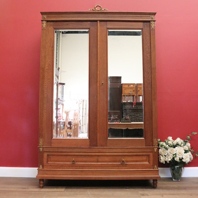 Antique French Wardrobe, Antique 2 Door Armoire, Cloak Cabinet Bevelled Mirror B10847