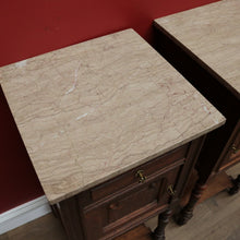 Load image into Gallery viewer, x SOLD Pair of Antique French Bedside Tables, French Oak and Marble Top Lamp Tables B10774
