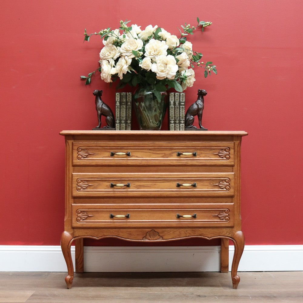 Vintage French Chest of Drawers, Oak and Brass Handle Hall Cabinet Lamp Cupboard B10198