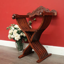 Load image into Gallery viewer, x SOLD Vintage French X Frame Hall Chair, Carved Savonarola Cross Frame Office Chair. B10271
